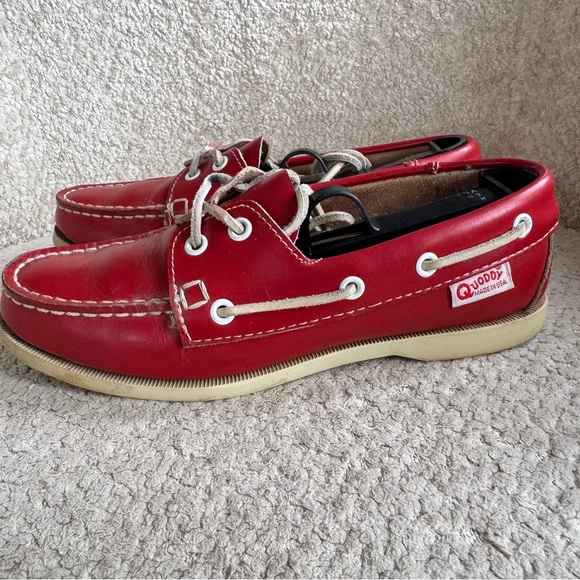 Quoddy Shoes - Quoddy Made In USA Red Leather Boat Shoes Womens 6.5 Handsewn Blucher Moc